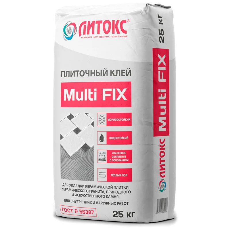 Клей плиточный C1 Литокс Multi Fix 3-10 мм, для внутренних и наружных работ, 25 кг