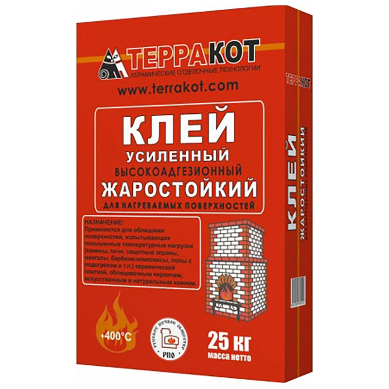 Клей плиточный жаростойкий усиленный Терракот, 25 кг