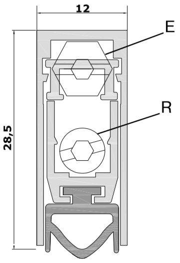 Уплотнитель пороговый, длина 1230 мм, в паз 12x28.5 мм