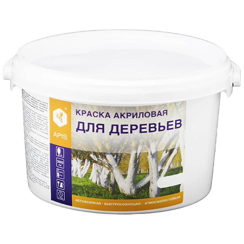 Краска акриловая для деревьев белая, ведро 3 кг, APIS
