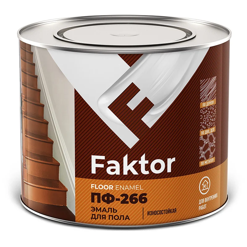 Эмаль для пола FAKTOR ПФ-266 золотисто-коричневая полуматовая, банка 1,9 кг