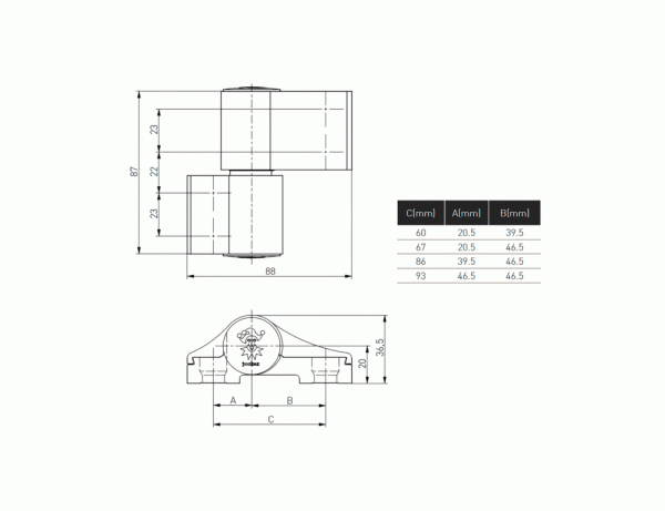 Петля JOCKER ALU 2SK 2-х секционная, межосевое 67, белая RAL9016