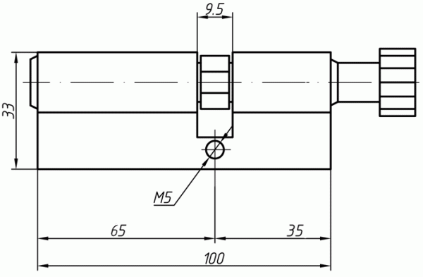 Цилиндр профильный MAXBAR с круглой ручкой 35 (ручка C)/65 (ключ),никелированный