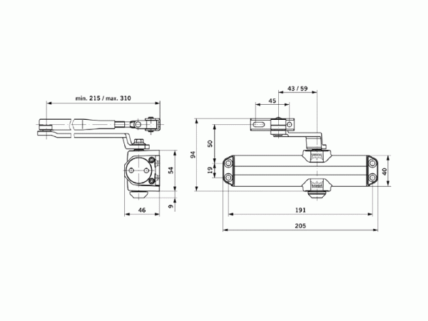 Доводчик MAXBAR 100 Size2/3/4 с тягой, Темно-коричневый