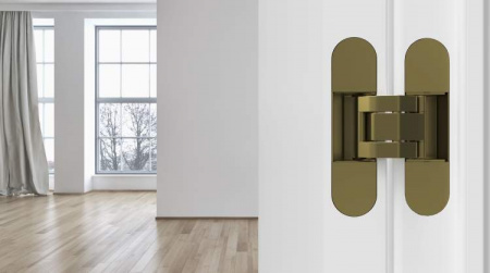 (1 кор.=2 петли) Петля скрытая ELEMENTIS, универсальная, 3D, 120x30 мм, 50 кг, цамак, бронза античная, в комплекте 2 петли,8 пласт. колпачков,8 винтов,2 рег.ключа,1 инструкция