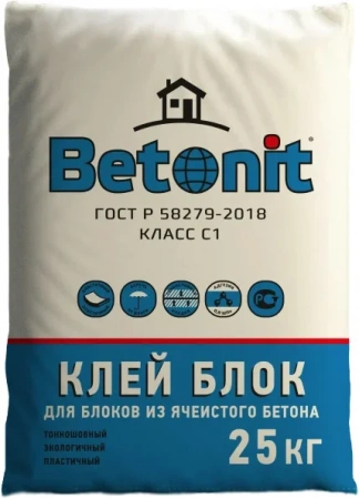 Клей для блоков из ячеистого бетона БЕТОНИТ БЛОК, 25 кг