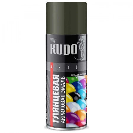 Аэрозольная эмаль высокоглянцевая, акриловая KUDO хаки, RAL 6014, 520 мл