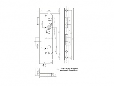 Замок Elementis с фалевой защелкой 9245/PZ/F16/45/92/8