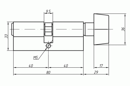 Цилиндр профильный MAXBAR с плоской ручкой CVG/K 40 (ручка)/40 (ключ), никелированный
