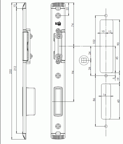 Планка ответная Maxbar для ригеля и защелки, регулируемая, левая, U24x5
