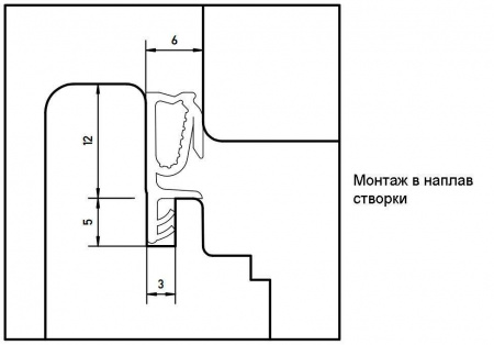 Уплотнитель для деревянных евроокон на наплав и фальц створки, ширина паза 3 мм, ТЭП, черный RAL 9004