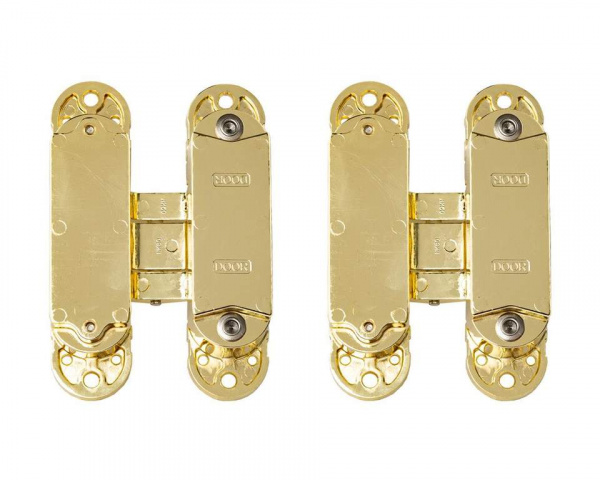 (1 кор.=2 петли) Петля скрытая ELEMENTIS, универсальная, 3D, 120x30 мм, 50 кг, цамак, золото полированное
