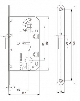 Замок магнитный MAXBAR с ответной планкой, 50x85x18, PZ, универсальный, черный матовый