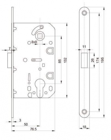 Замок магнитный MAXBAR с ответной планкой, 50x85x18, PZ, универсальный, хром матовый