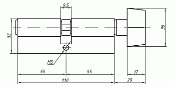 Цилиндр профильный MAXBAR с плоской ручкой CVG/K 55(ручка)/55(ключ),никелированный
