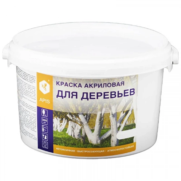Краска акриловая для деревьев белая, ведро 3 кг, APIS