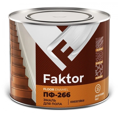 Эмаль для пола FAKTOR ПФ-266 красно-коричневая полуматовая, банка 1,9 кг