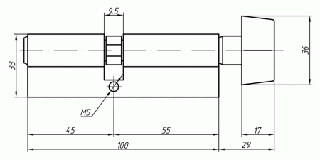 Цилиндр профильный MAXBAR с плоской ручкой CVG/K 55(ручка)/45(ключ),никелированный
