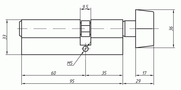 Цилиндр профильный MAXBAR с плоской ручкой CVG/K 35(ручка)/60(ключ),никелированный