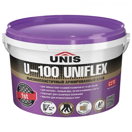 Клей армированный для плитки любого типа С2 ТЕ Юнис U-100 UNIFLEX, 5 кг