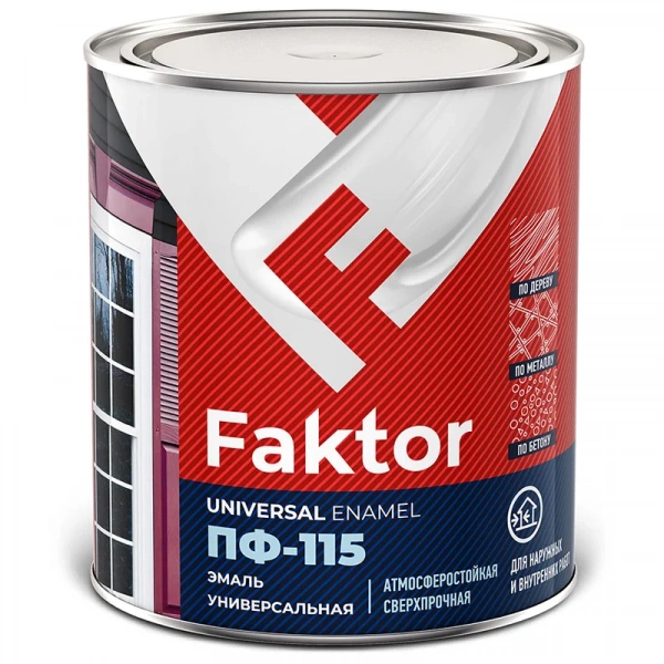 Эмаль FAKTOR ПФ-115 белая полуматовая, банка 0,8 кг