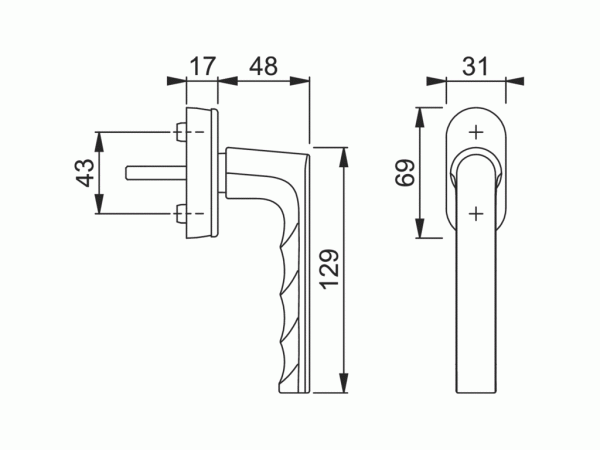 Ручка оконная алюминиевая  HOPPE Hamburg SecuForte, штифт vario fit 32-42 мм, 45°, 2 винта М5х45,  2 винта М5х50, Белая