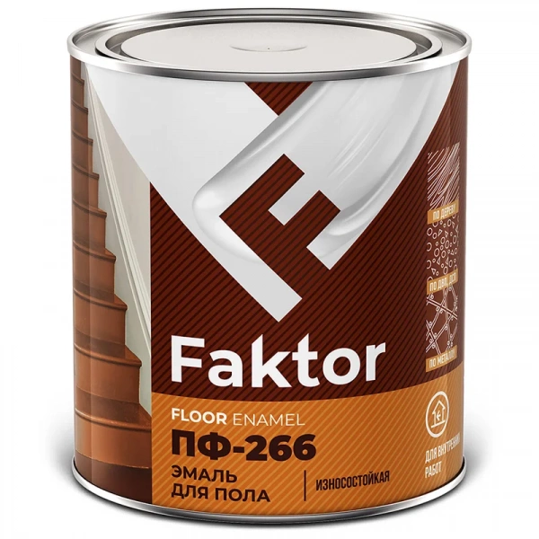 Эмаль для пола FAKTOR ПФ-266 красно-коричневая полуматовая, банка 0,8 кг