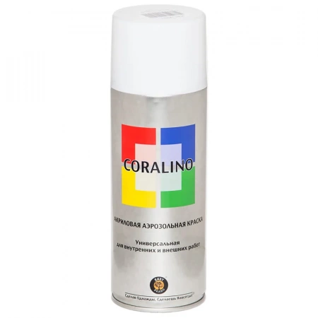 Краска аэрозольная CORALINO, белый глянцевый, RAL9003, 520 мл