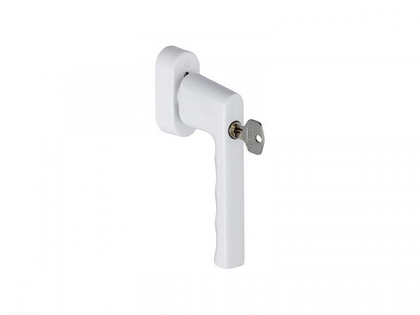 Ручка оконная алюминиевая с ключом HOPPE Hamburg SecuForte , штифт vario fit 32-42 мм, 45°, 2 винта М5х45,  2 винта М5х50, белый
