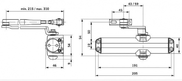 Доводчик MAXBAR 100 Size2/3/4 с тягой, Белый RAL9016